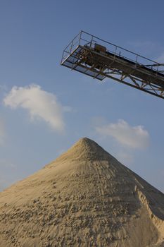 belt conveyor and a heap of gravel