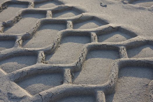 truck tracks in the fine sand