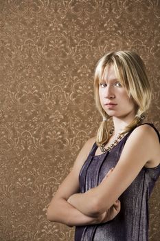 Blonde teenager in a sparkly party dress