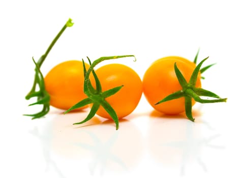 perfect yellow tomatoes on the white. Full isolation, shallow DOF.
