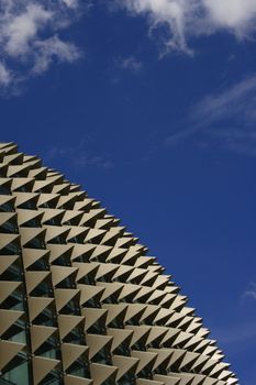 Roof of Esplanade, a landmark building in Singapore and blue sky.