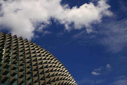 Roof of Esplanade, a landmark building in Singapore and blue sky.