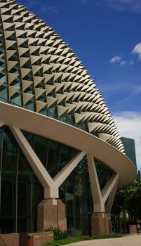 External of Esplanade, a landmark building in Singapore and bright blue sky.
