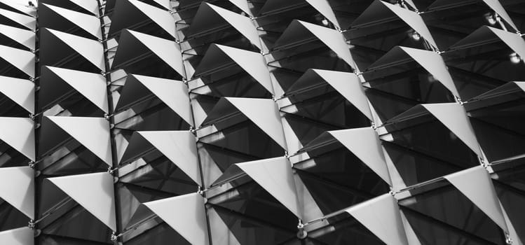 Roof of Esplanade, a landmark building in Singapore form a pattern in black and white can use in design.