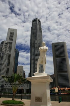 Raffles statue on Clark Quay. Stamaford Raffles, the man who founded modern Singapore.