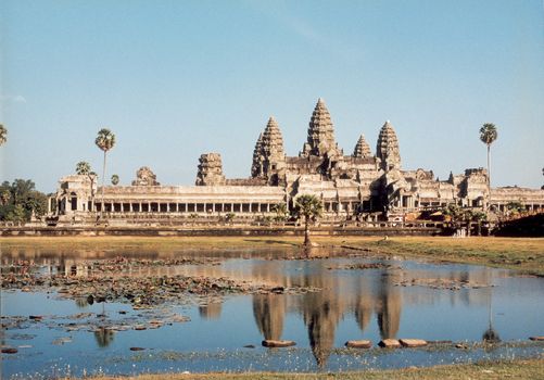 A front view of the main temple at the Angkor Wat, Cambodia in Landscape