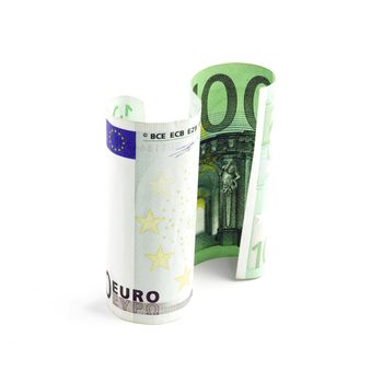 one undred euro bill on white background