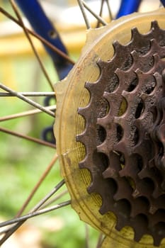 Close-up of the Gears of a bicycle.