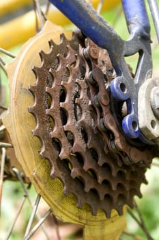 Close-up of the Gears of a bicycle.