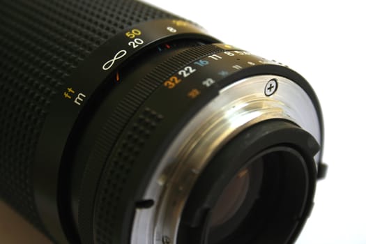 Close up on an analog camera lens.