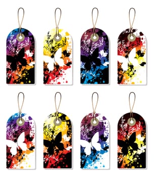 collection of eight shop tag labels with a butterfly