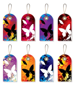 collection of nature tags with ink splats in silhouette
