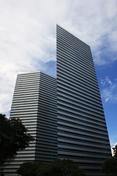 Modern buildings with sharp edged found in Singapore.