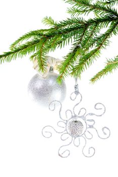 Christmas decoration on the tree isolated on white