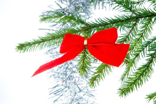Christmas decoration on the tree isolated on white