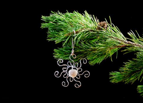 Christmas bauble  on background of the fur branches