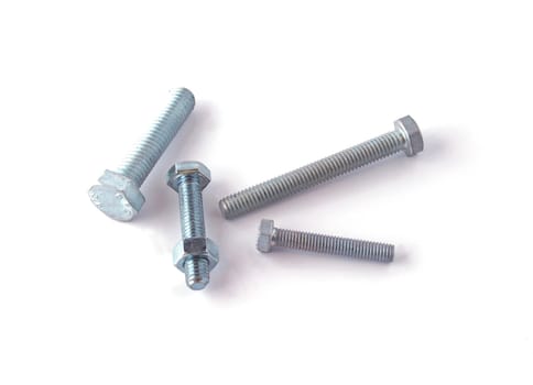 Nut and bolts on a white background.