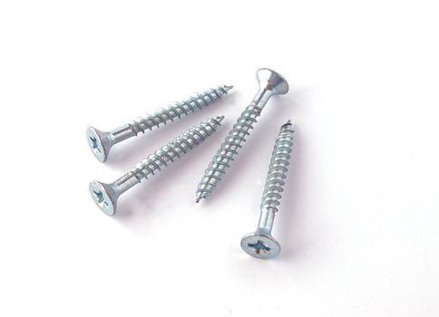 Countersunk wood screws on a white background.