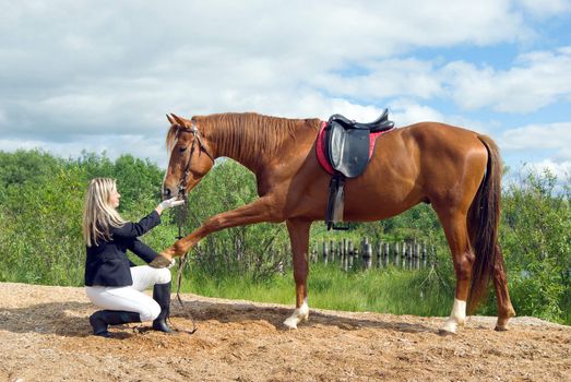 beautiful girl and her handsome horse.Friendship