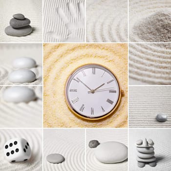 Collage - Japanese garden of stones. Square. Time.