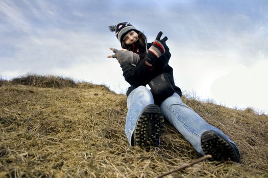 Optimistic woman during winter