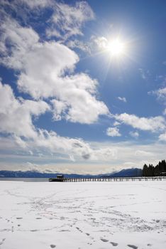 Bright sunny day on lake Tahoe in winter.