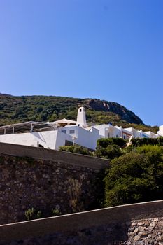 Red Beacon on coast on Ponza island, Italy.