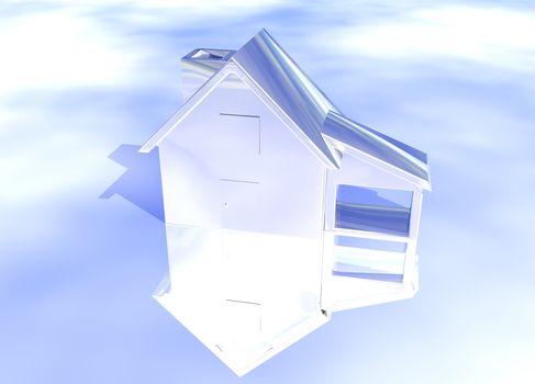 Silver Shiny House Model on Blue-Sky Background with Reflection Concept Second Place Award