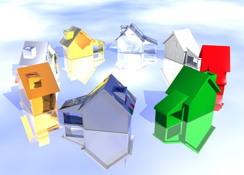 Ring of Various Types of Houses in Different Styles Abstract Neighbourhood