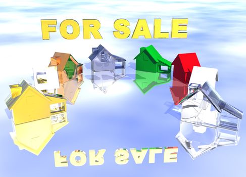 For Sale Gold Text with Ring of Various Types of Houses in Different Styles Abstract Neighbourhood