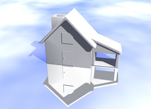 Plain White House Model on Blue-Sky Background with Reflection Concept Start Home or New Buyer