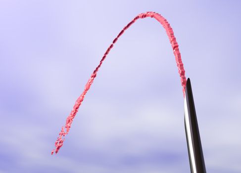 Macro of Needle Tip Squirting Spraying Blood Arc into the Sky