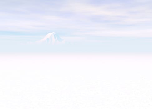 Snowy Landscape with Mountain in Far Distance on Horizon