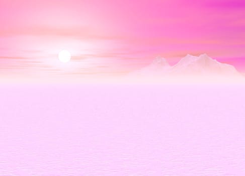 Romantic Pink Sunsetting over a distant Mountainous Plain