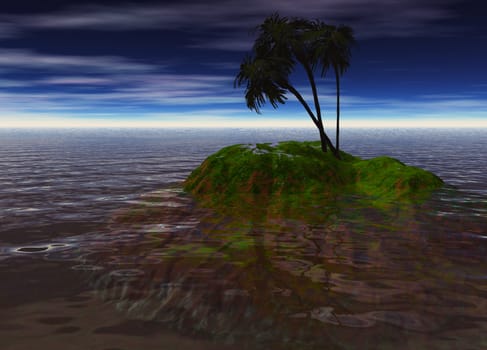 Romantic Desert Island with Palm Tree against the Horizon