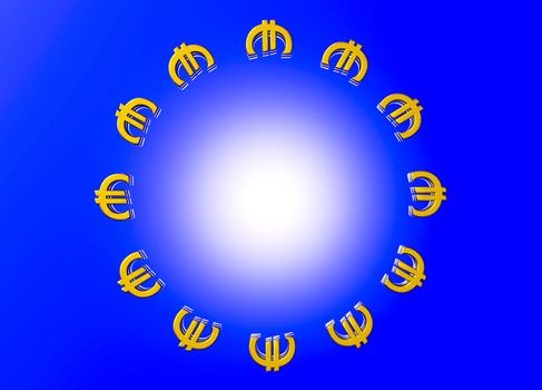 Gold EU Euro Currency Symbols in Circle Formation like European Union Flag