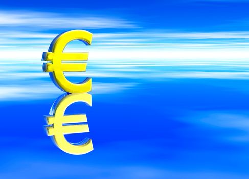 Gold EU Euro Currency Symbol on Blue Background