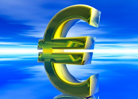 Gold EU Euro Currency Symbol on Blue Background