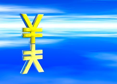 Gold Japanese YEN JPY Currency Symbol on Blue Background