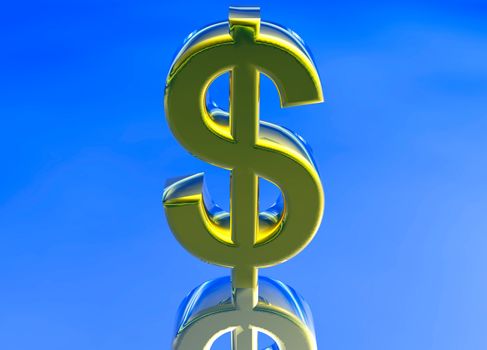 Gold USD Dollar Currency Symbol on Blue Background