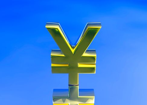 Gold Japanese YEN JPY Currency Symbol on Blue Background