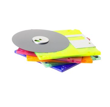 coulorfull plastic floppy disk on white background