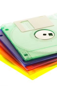 coulorfull plastic floppy disk on white background