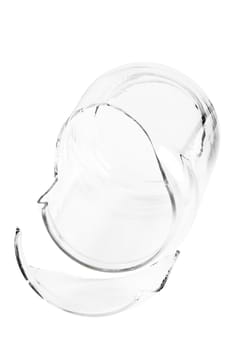 shattered glass jar isolated over white background