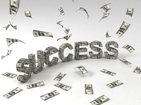 isolated three dimensional success banner made out of dollar bills