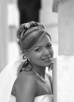 Portrait of the beautiful bride in park