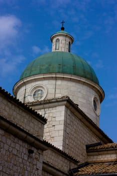 Temple on blue sky background. Montecassino, Italy.