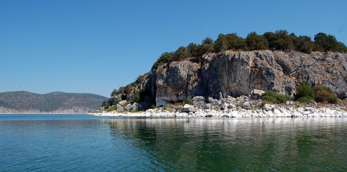 island golem grad on lake prespa in macedonia