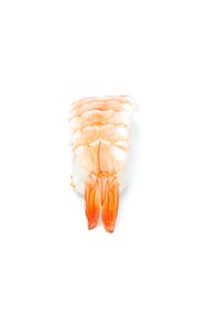 A delicious piece of prawn nigiri isolated on white