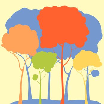 Pastel forest illustration, stylized trees background